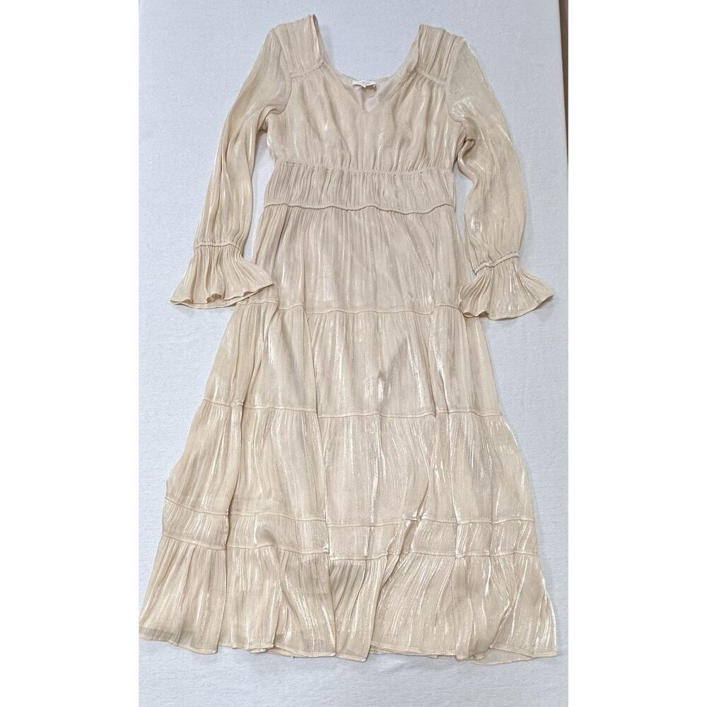 Bohme Tiered Maxi Dress Milkmaid Cream Boho Castlecore Bell Sleeve Whimsy Large
